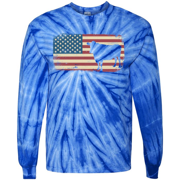 Cow American Flag Cow Gift Tie-Dye Long Sleeve Shirt