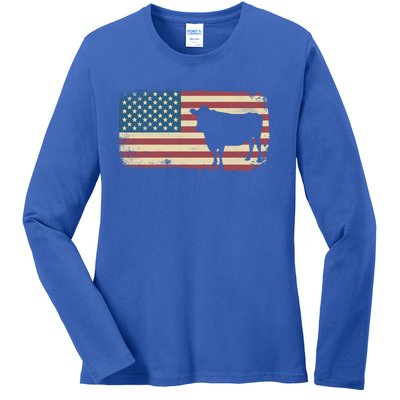 Cow American Flag Cow Gift Ladies Long Sleeve Shirt