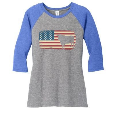 Cow American Flag Cow Gift Women's Tri-Blend 3/4-Sleeve Raglan Shirt