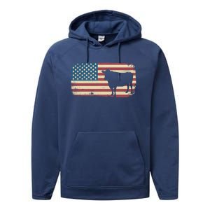 Cow American Flag Cow Gift Performance Fleece Hoodie