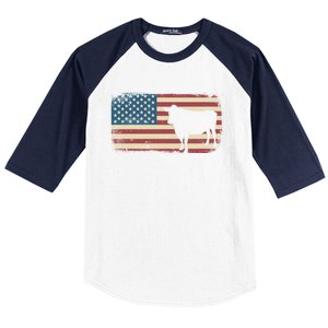 Cow American Flag Cow Gift Baseball Sleeve Shirt