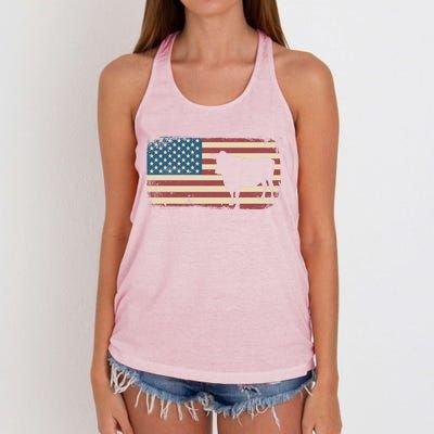 Cow American Flag Cow Gift Women's Knotted Racerback Tank