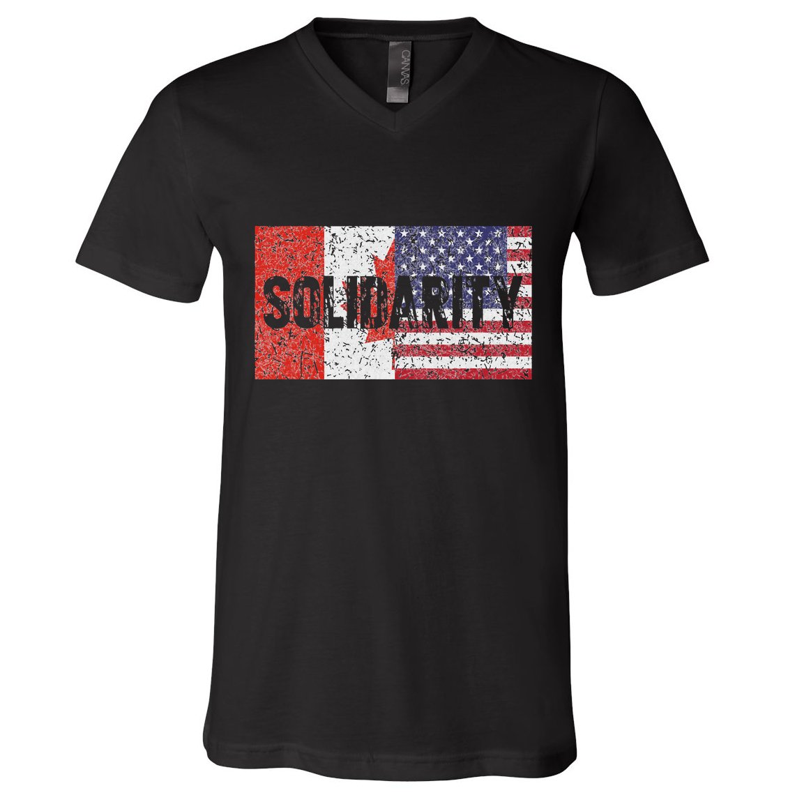 Canada America Flags Together In Solidarity V-Neck T-Shirt