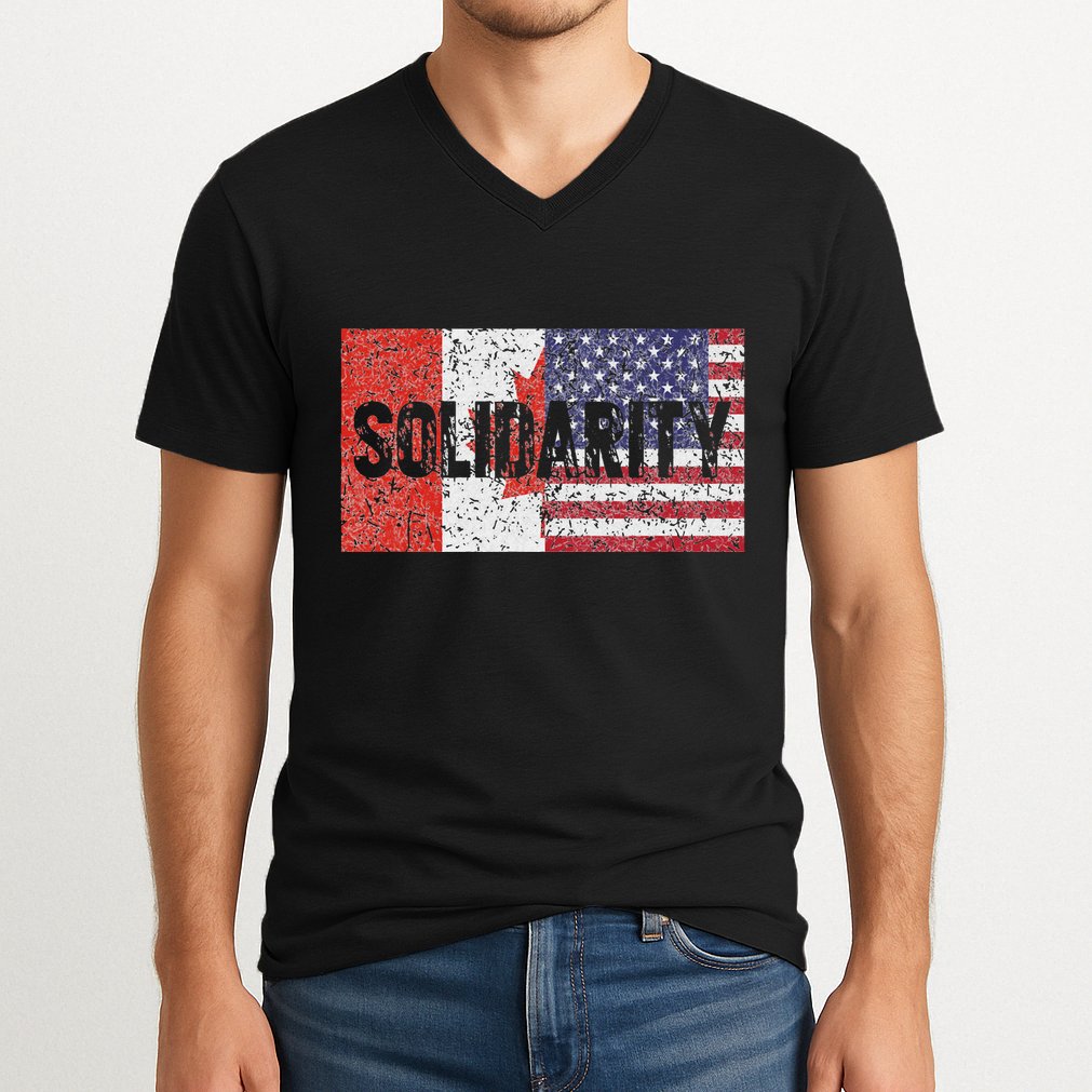Canada America Flags Together In Solidarity V-Neck T-Shirt