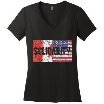 Canada America Flags Together In Solidarity Women's V-Neck T-Shirt