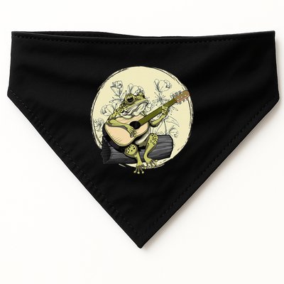 Cottagecore Aesthetic Frog Toad Playing Guitar Banjo On Log USA-Made Doggie Bandana