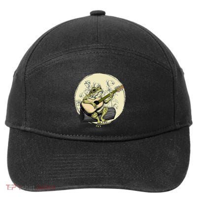 Cottagecore Aesthetic Frog Toad Playing Guitar Banjo On Log 7-Panel Snapback Hat
