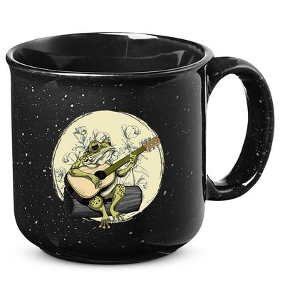 Cottagecore Aesthetic Frog Toad Playing Guitar Banjo On Log 15oz Campfire Ceramic Mug