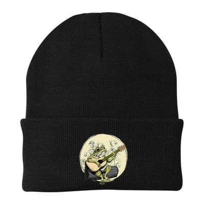 Cottagecore Aesthetic Frog Toad Playing Guitar Banjo On Log Beanie