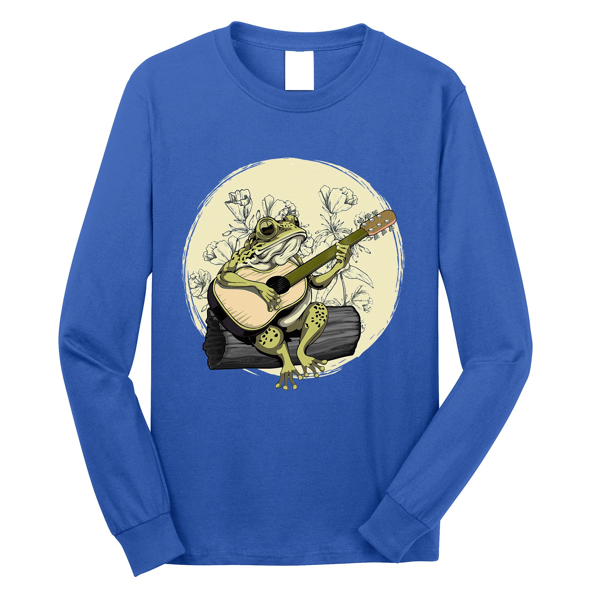 Cottagecore Aesthetic Frog Toad Playing Guitar Banjo On Log Long Sleeve Shirt