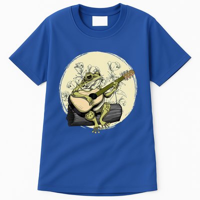 Cottagecore Aesthetic Frog Toad Playing Guitar Banjo On Log Tall T-Shirt