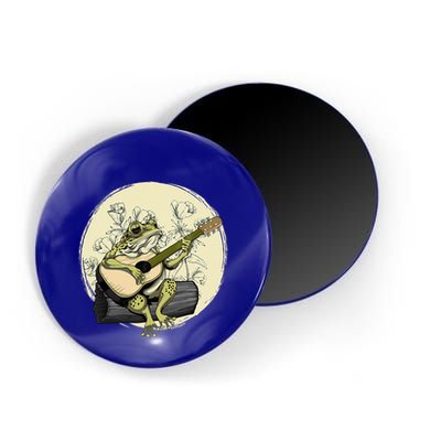 Cottagecore Aesthetic Frog Toad Playing Guitar Banjo On Log Magnet
