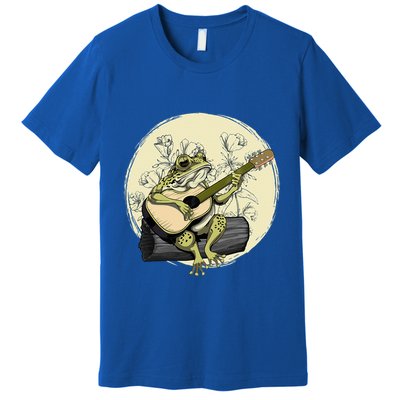 Cottagecore Aesthetic Frog Toad Playing Guitar Banjo On Log Premium T-Shirt