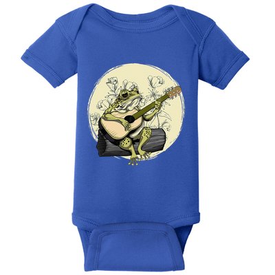 Cottagecore Aesthetic Frog Toad Playing Guitar Banjo On Log Baby Bodysuit