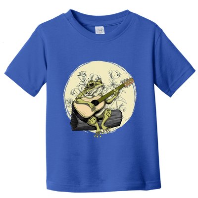 Cottagecore Aesthetic Frog Toad Playing Guitar Banjo On Log Toddler T-Shirt