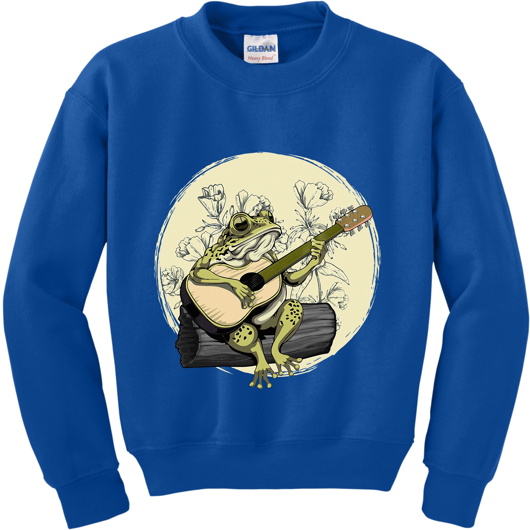 Cottagecore Aesthetic Frog Toad Playing Guitar Banjo On Log Kids Sweatshirt