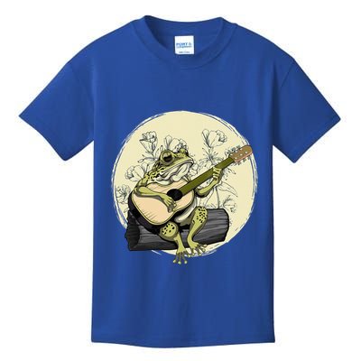Cottagecore Aesthetic Frog Toad Playing Guitar Banjo On Log Kids T-Shirt
