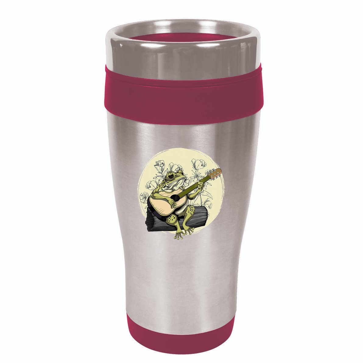 Cottagecore Aesthetic Frog Toad Playing Guitar Banjo On Log 16oz Travel Tumbler