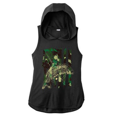 Camo American Flag Bowfishing Gift Bow Fishing Bow Fisher Ladies PosiCharge Tri-Blend Wicking Draft Hoodie Tank