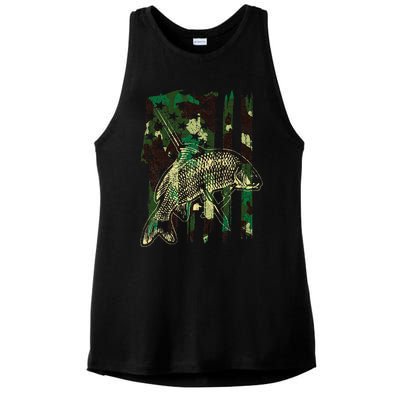 Camo American Flag Bowfishing Gift Bow Fishing Bow Fisher Ladies PosiCharge Tri-Blend Wicking Tank