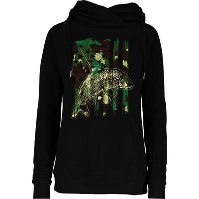 Camo American Flag Bowfishing Gift Bow Fishing Bow Fisher Womens Funnel Neck Pullover Hood