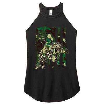 Camo American Flag Bowfishing Gift Bow Fishing Bow Fisher Women's Perfect Tri Rocker Tank