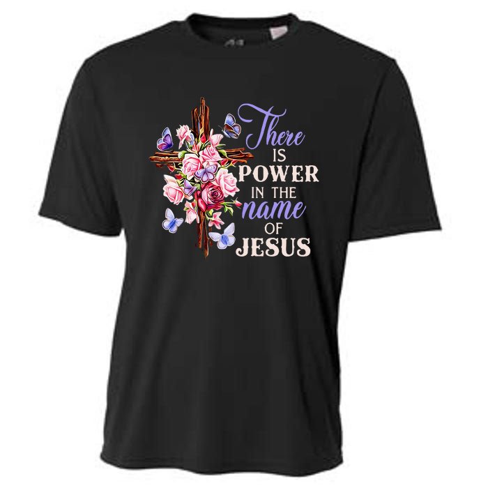 Cross And Flower There Is Power In The Name Of Jesus Christ Cooling Performance Crew T-Shirt