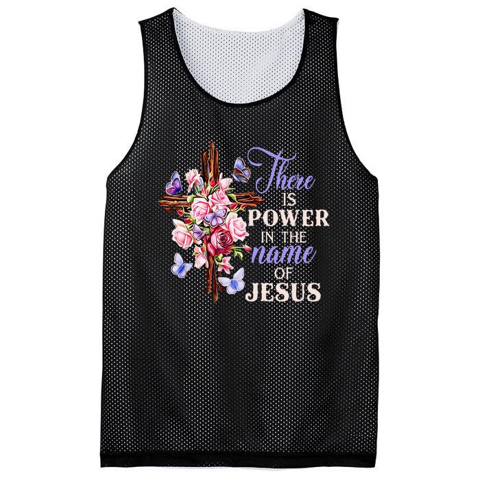 Cross And Flower There Is Power In The Name Of Jesus Christ Mesh Reversible Basketball Jersey Tank