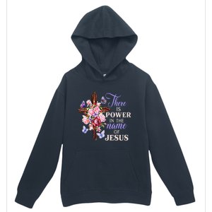 Cross And Flower There Is Power In The Name Of Jesus Christ Urban Pullover Hoodie