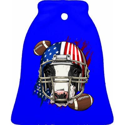 Cow American Football Cow Lovers Usa Flag Gift Ceramic Bell Ornament