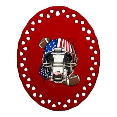 Cow American Football Cow Lovers Usa Flag Gift Ceramic Oval Ornament