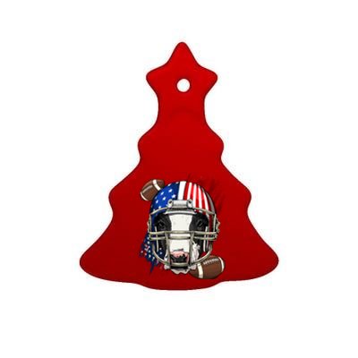 Cow American Football Cow Lovers Usa Flag Gift Ceramic Tree Ornament