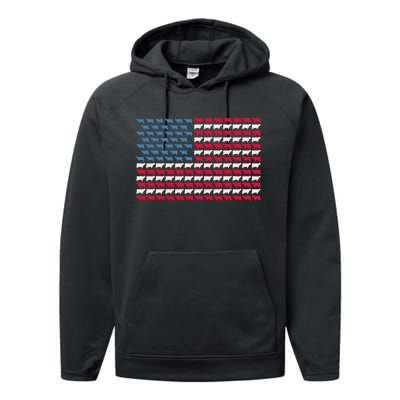 Cow American Flag Heifer US 4th Of July Farm Cattle USA Gift Performance Fleece Hoodie