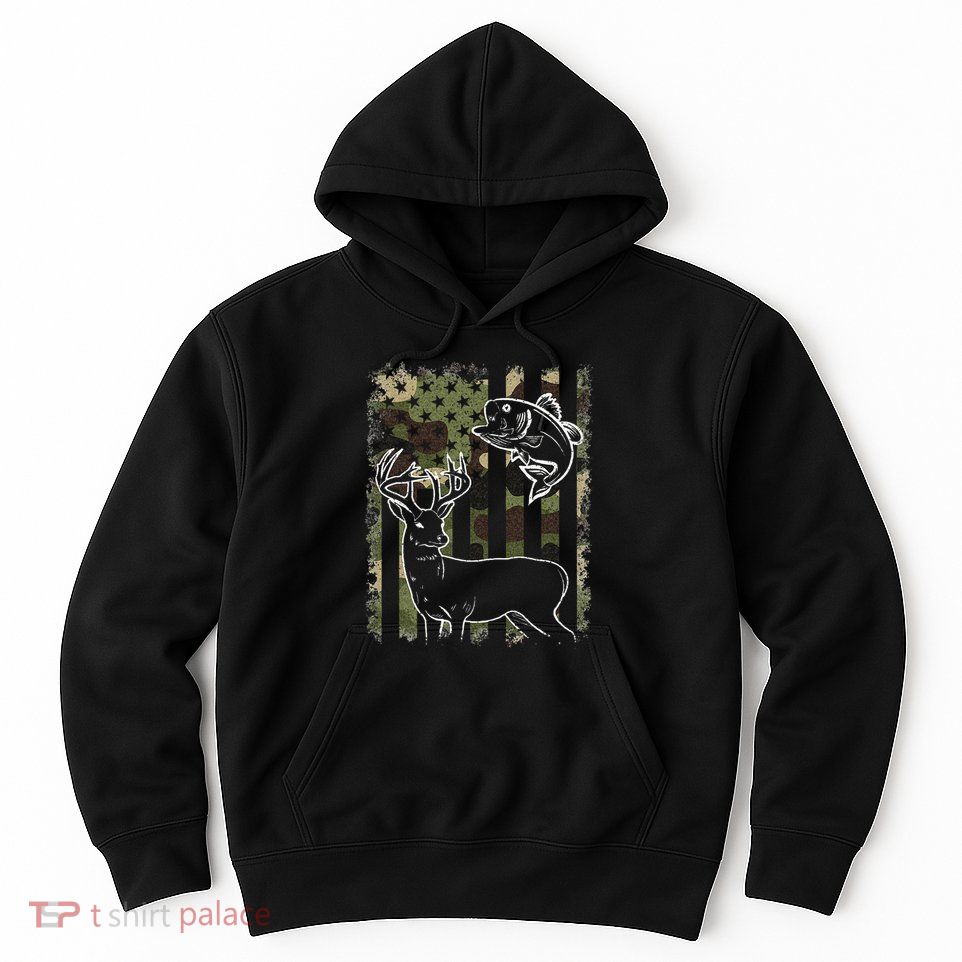 Camouflage American Flag Fishing Hunting Hunter Deer Fish Hoodie