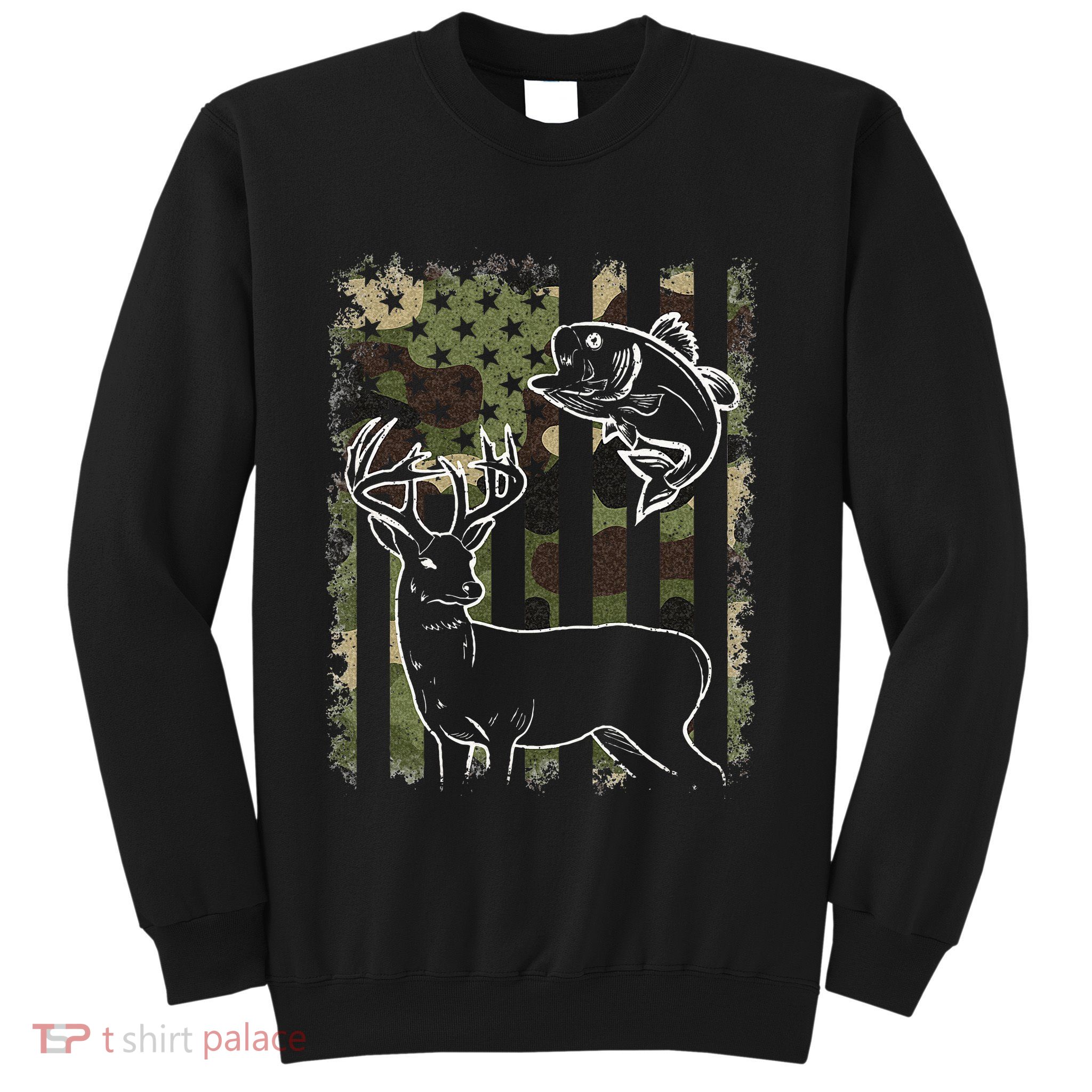 Camouflage American Flag Fishing Hunting Hunter Deer Fish Sweatshirt