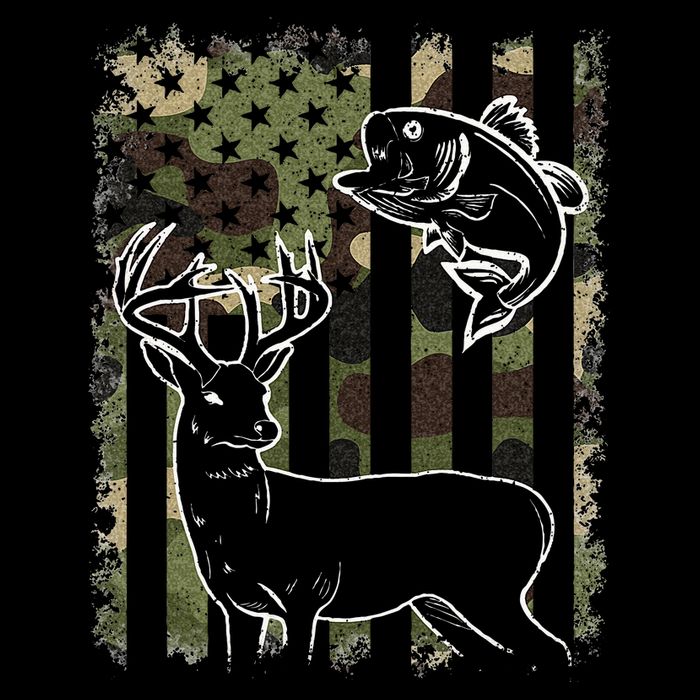 Camouflage American Flag Fishing Hunting Hunter Deer Fish Drawstring Bag