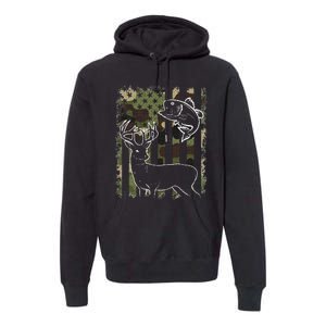 Camouflage American Flag Fishing Hunting Hunter Deer Fish Premium Hoodie