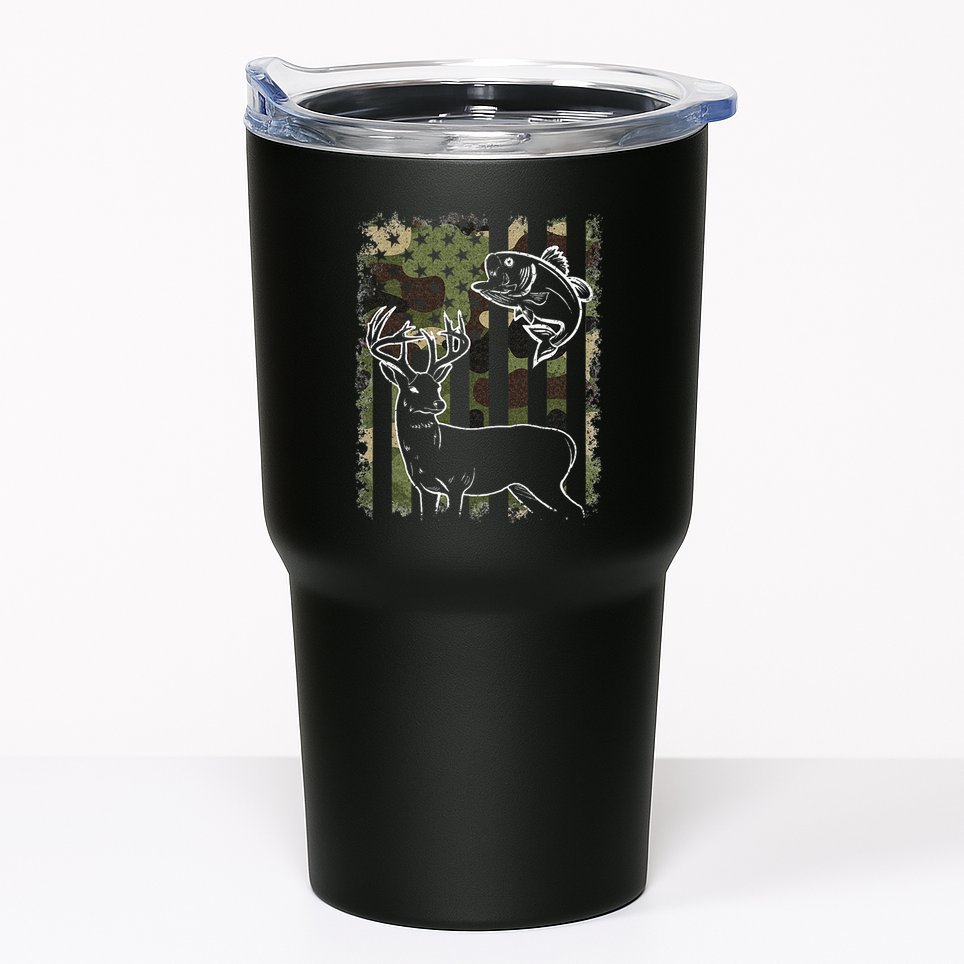 Camouflage American Flag Fishing Hunting Hunter Deer Fish Tumbler