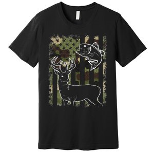 Camouflage American Flag Fishing Hunting Hunter Deer Fish Premium T-Shirt