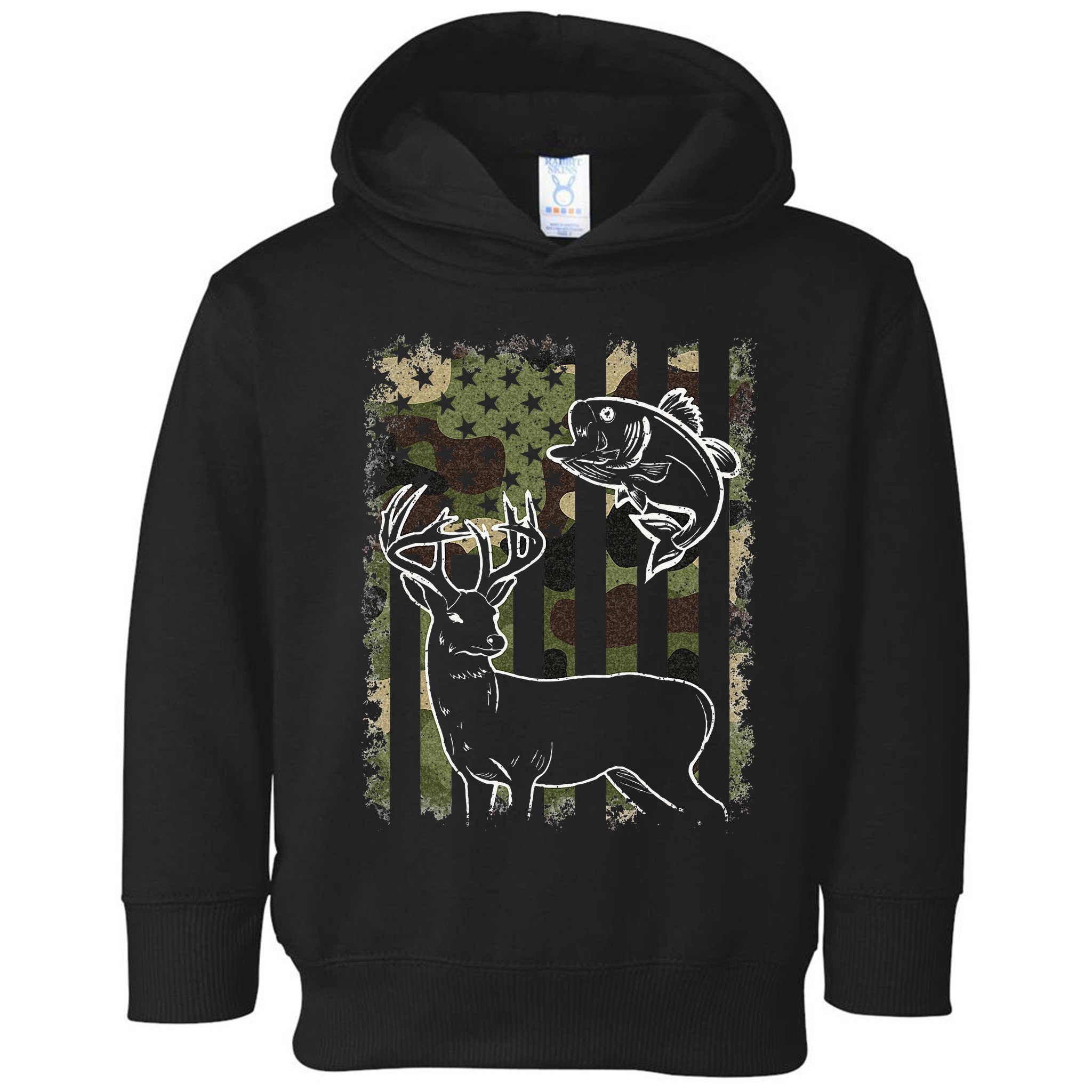 Camouflage American Flag Fishing Hunting Hunter Deer Fish Toddler Hoodie