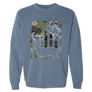 Camouflage American Flag Fishing Hunting Hunter Deer Fish Garment-Dyed Sweatshirt