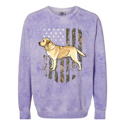 Camo American Flag Yellow Labrador Retriever 4th Of July USA Colorblast Crewneck Sweatshirt