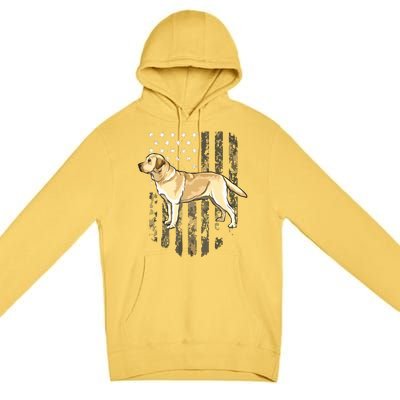 Camo American Flag Yellow Labrador Retriever 4th Of July USA Premium Pullover Hoodie