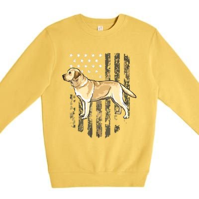 Camo American Flag Yellow Labrador Retriever 4th Of July USA Premium Crewneck Sweatshirt