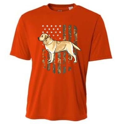 Camo American Flag Yellow Labrador Retriever 4th Of July USA Cooling Performance Crew T-Shirt