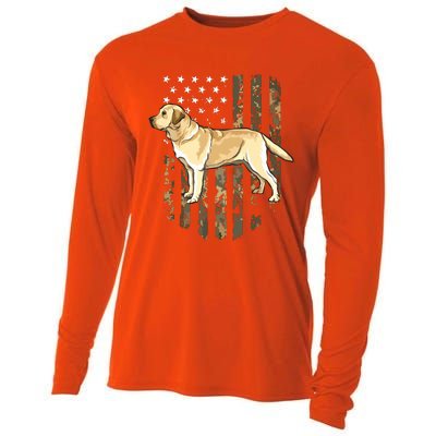 Camo American Flag Yellow Labrador Retriever 4th Of July USA Cooling Performance Long Sleeve Crew