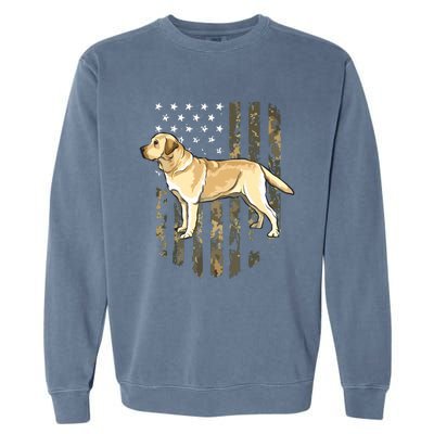 Camo American Flag Yellow Labrador Retriever 4th Of July USA Garment-Dyed Sweatshirt