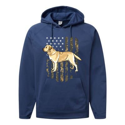 Camo American Flag Yellow Labrador Retriever 4th Of July USA Performance Fleece Hoodie