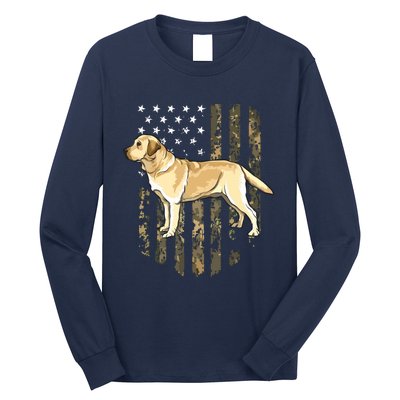 Camo American Flag Yellow Labrador Retriever 4th Of July USA Long Sleeve Shirt