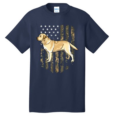 Camo American Flag Yellow Labrador Retriever 4th Of July USA Tall T-Shirt